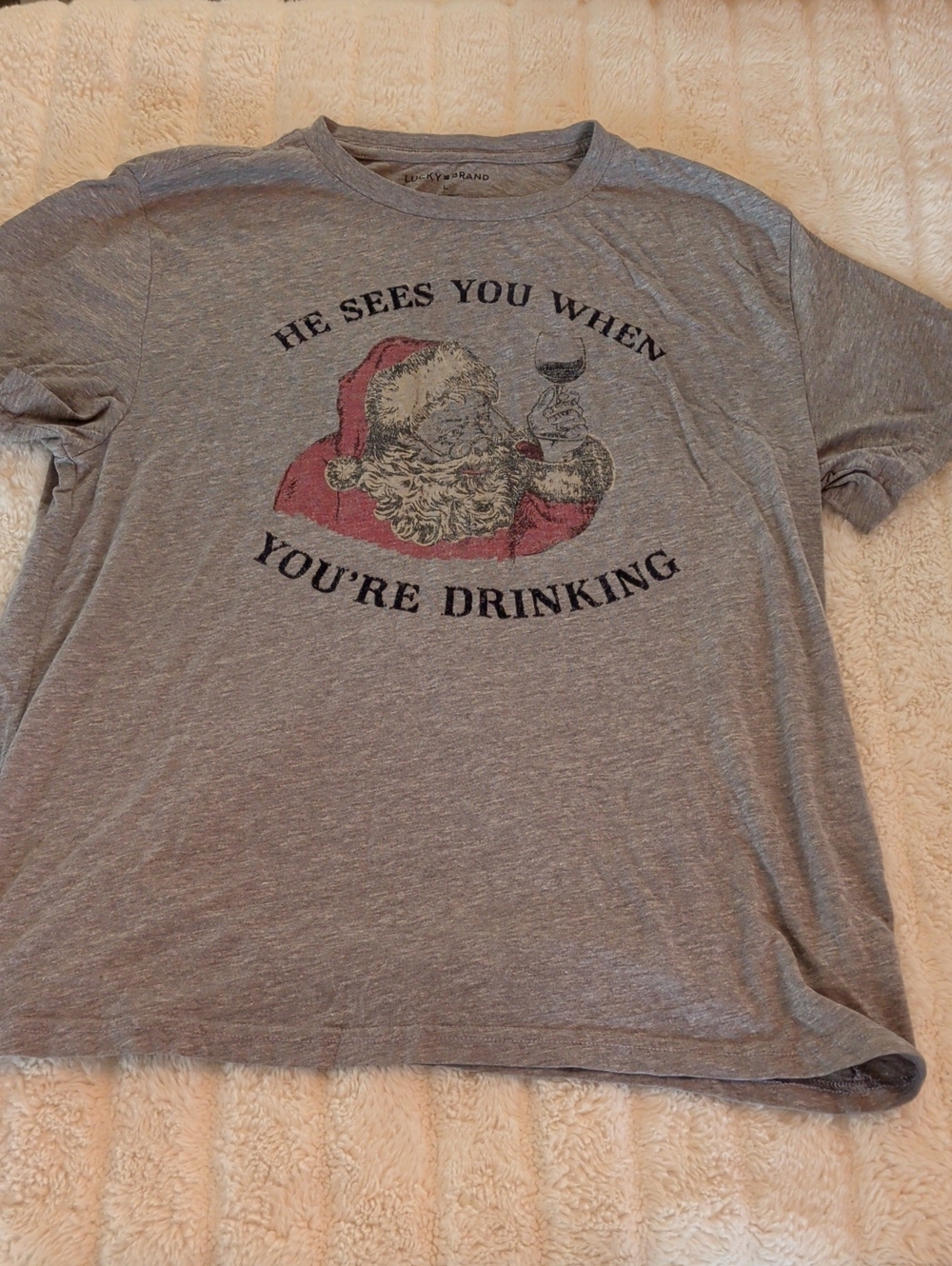 Lucky Brand Gray Short-Sleeve Santa Graphic Tee